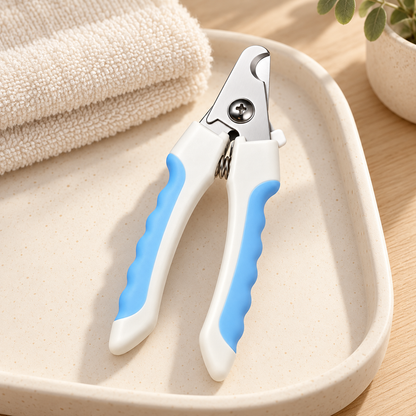 Pet Nail Clipper — Blue & White — styled scene — product illustration