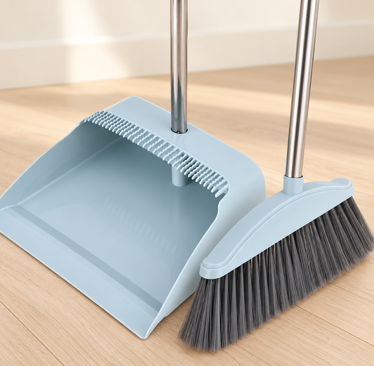 Broom & Dustpan — Pale Blue Gray — product view — product illustration
