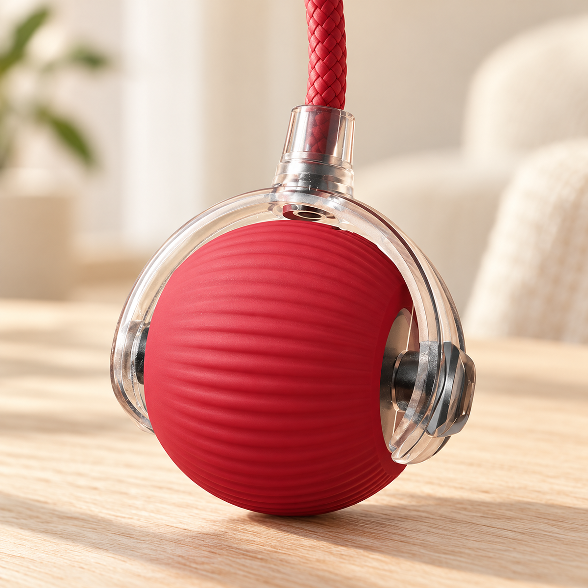 Hanging Cat Play Ball — Red — product view — product illustration